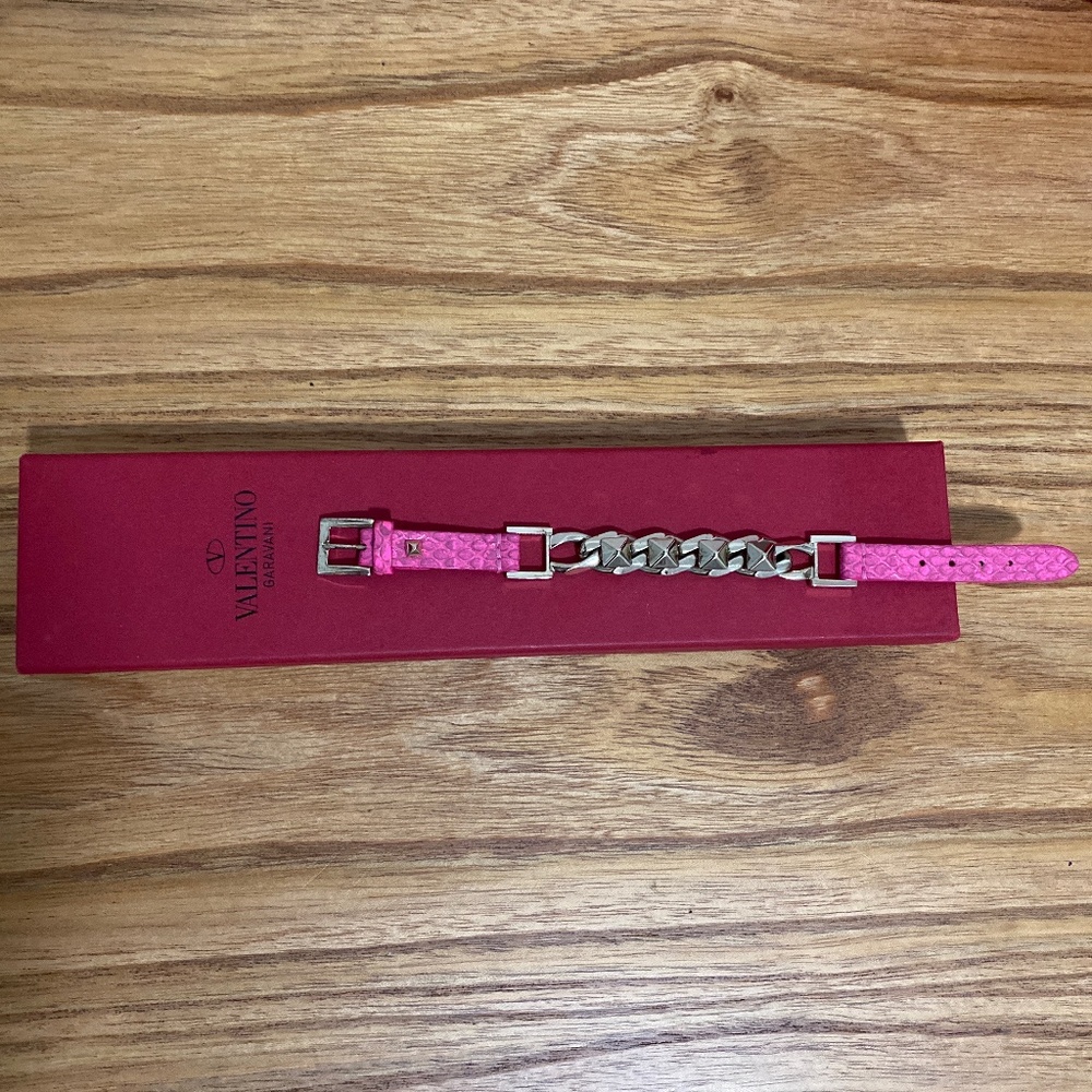 Valentino Garavani pink and gold chain stud bracelet